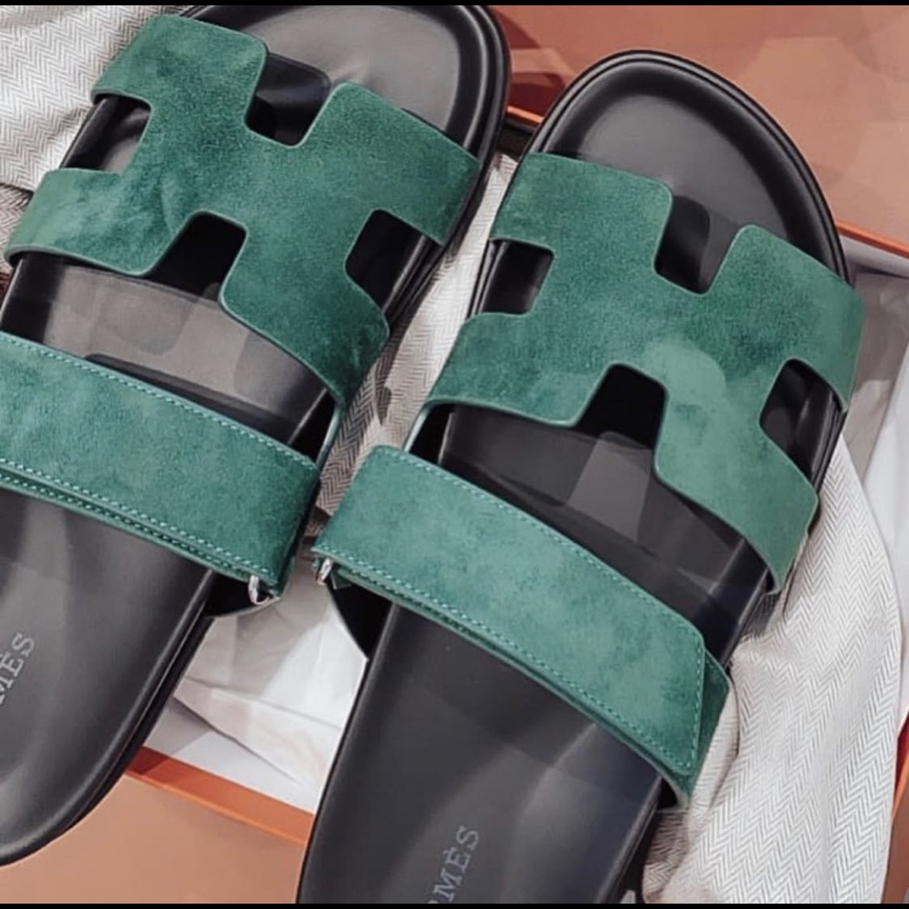Green, Suede, Hermes Chypre Sandals, 40.5